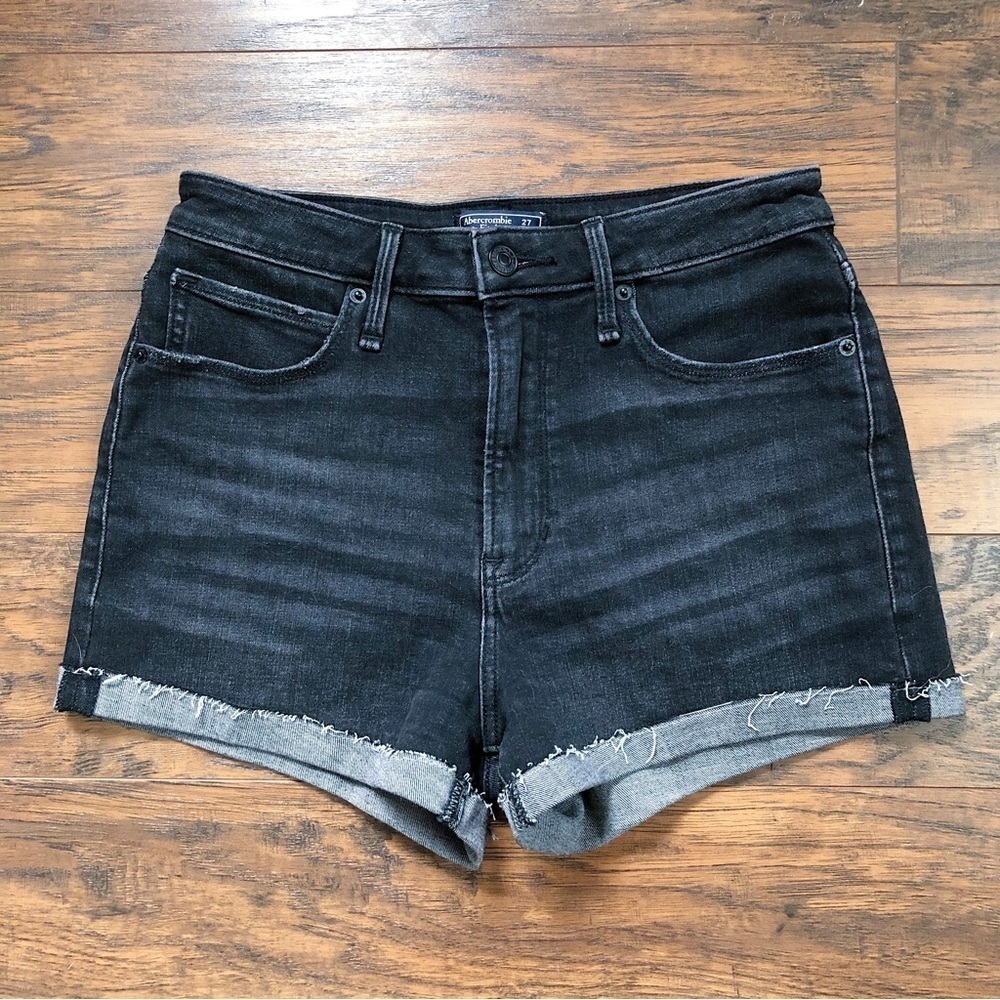 A&F • Simone High Rise Short black stretch denim cutoffs rolled hem cuffed